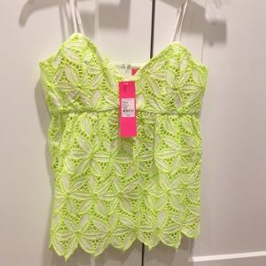 Lilly Pulitzer Mellie Top in Pepino Green and white floral eyelet.